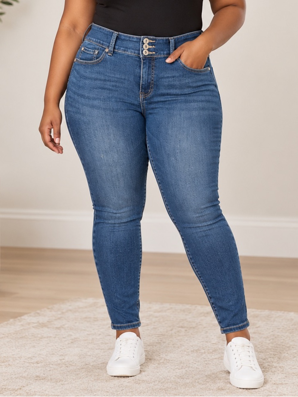 Torrid Super Jeans Size 14R Medium Blue Wash Triple Button Stretch Soft Jegging